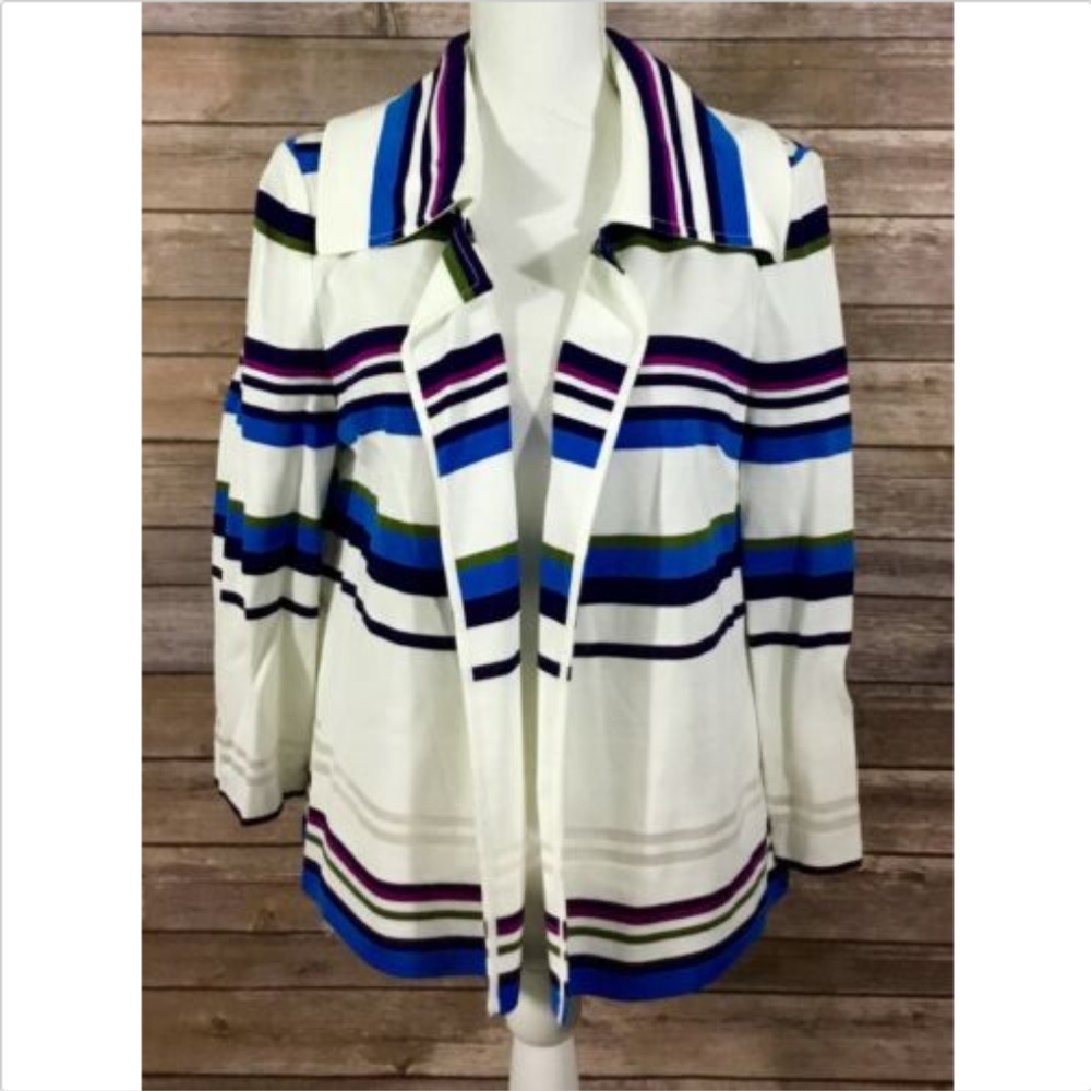 St John Womens Open Front Striped Blazer Jacket 18
